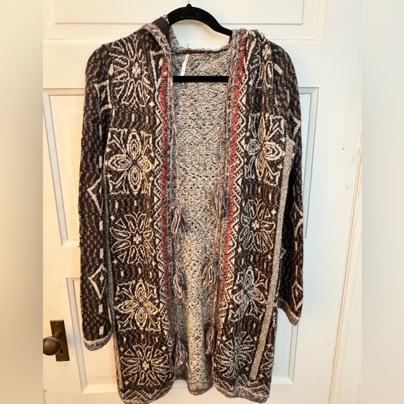 Free People Hooded Cardigan - Brown and Cream - Picture 3 of 6